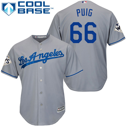Dodgers #66 Yasiel Puig Grey Cool Base World Series Bound Stitched Youth MLB Jersey - Click Image to Close